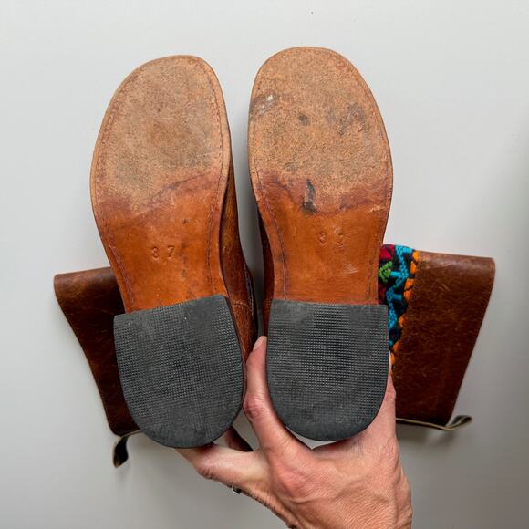 Colorful Huipil and Brown Leather Round Toe Engineer Buckle Boots EU 37 US 6 6.5 - Picture 7 of 7